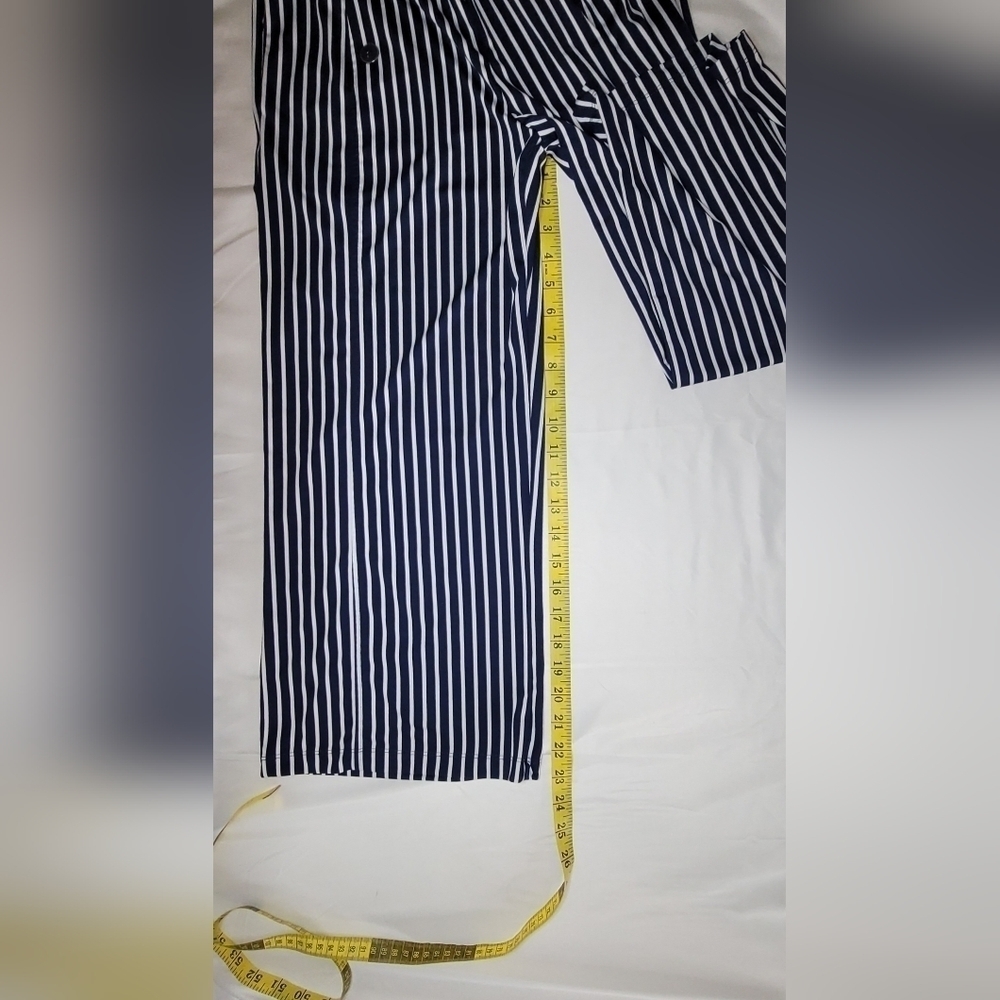 Robert Louis Wide Leg Cropped Navy Blue & White Striped Pants Womens Size Small - Picture 11 of 12